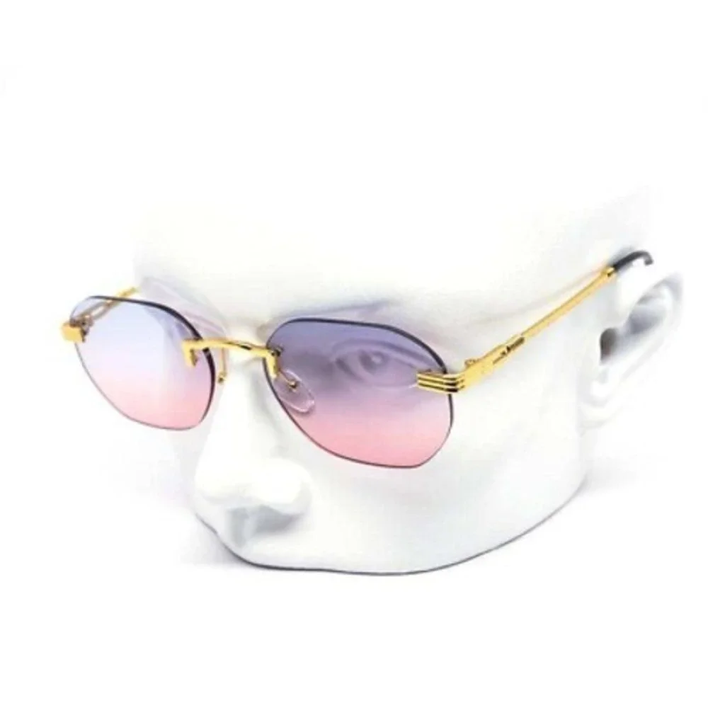 Sunglasses‎ Gold Frame Pink Purple Gradient Lens Retro Classy Uv400 Beach Shades